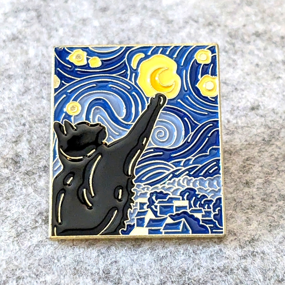 Black Cat Reaching for the Moon - Van Gogh's Starry Night